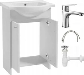 Fürdőszoba szett szekrény tükör mosdó csaptelep szifon 85x65cm fehér