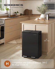 SONGMICS 60L Konyhai szemetes (2x30L), lágy záródás, fekete