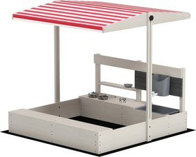 Outsunny Fa homokozó gyerekeknek állítható napernyővel - Homokozó konyhai játékokkal, krétával és paddal - Játékcsoport 3-7 éveseknek, teraszra vagy k