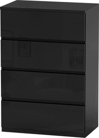 HOMCOM 4-Fiókos Modern Komód Antitipelő Dizájnnal 55x34x80 cm Fényes Fekete | Aosom