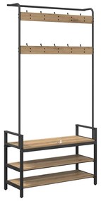 Kabáthorog polcokkal kézműves tölgy 95 x 34 x 184 cm Faanyag