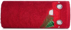 Pamut karácsonyi törölköző Autó karácsonyfával piros Szélesség: 70 cm | Hossz: 140 cm