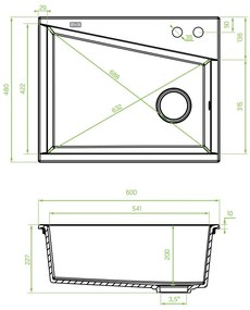 Laveo Grenada, 1 kamrás gránit mosogató 600x480x227 mm, bézs, LAV-SBG_410T