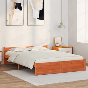 vidaXL Ágykeret fejtámlával Viaszbarna 160 x 200 cm Tömör fenyőfa