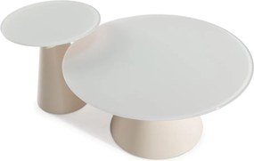 Krémszínű kerek dohányzóasztal szett 2 db-os üveg asztallappal ø 80 cm Vida – MOME