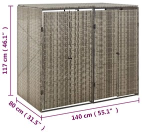 szürke polyrattan dupla kerekeskuka tárolófészer 140x80x117 cm