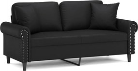 vidaXL 2 személyes fekete műbőr kanapé díszpárnákkal 140 cm