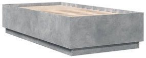 betonszürke szerelt fa ágykeret LED-del 75 x 190 cm