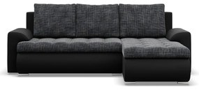 Tokio sarokkanapé, 2 ágyneműtartóval, fonott + műbőr, jobboldali, szürke - fekete