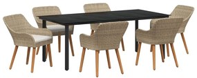 vidaXL Kert étkező szett párnával 7 pcs Bézs polirattan