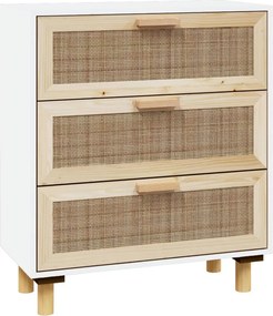 vidaXL fehér tömör fenyő/természetes rattan tálalószekrény 60x30x70 cm