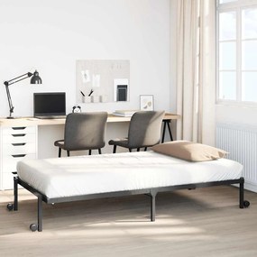 fekete acél ágykeret matrac nélkül összecsukható 80x200 cm