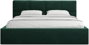 Sötétzöld bársony kárpitozott ágyneműtartós franciaágy ágyráccsal 140x200 cm Hiko – Makamii