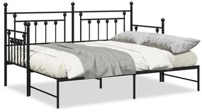 Napágykeret kihúzható ággyal Fekete 75x190 cm Acél