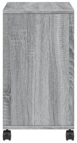 szürke sonoma színű szerelt fa kisasztal kerekekkel 50x30x55 cm