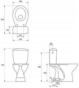 Cersanit elnök, kombi WC öblítéssel 3 / 6l, függőleges lefolyó + antibakteriális ülőke polipropilénből, fehér, K08-029