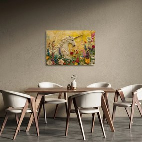 Üveg kép - Egyszarvú virágokkal (70x50 cm)