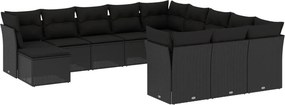 vidaXL 12 részes fekete polyrattan kerti ülőgarnitúra párnákkal