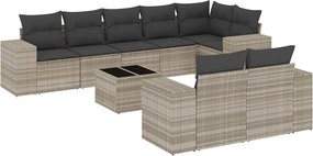 vidaXL 9 részes világosszürke polyrattan kerti ülőgarnitúra párnával