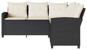 fekete polyrattan L-alakú kanapé párnákkal