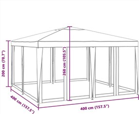 Kék HDPE rendezvénysátor 8 hálós oldalfallal 4 x 4 m