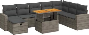 vidaXL 9 részes szürke polyrattan akácfa kerti ülőgarnitúra párnákkal