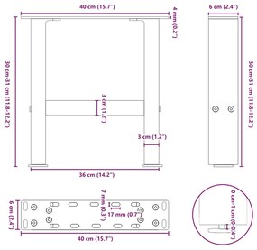 2 db fekete acél dohányzóasztal láb 40 x (30-31) cm