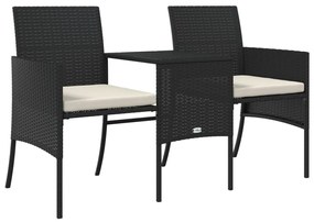 2 személyes fekete polyrattan kerti kanapé asztallal/székkel
