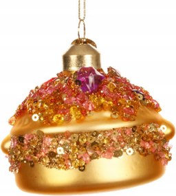 Üveg gömb fazék flitterekkel arany 11cm