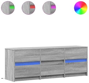 szürke sonoma színű szerelt fa LED-es TV-szekrény 140x34x50 cm
