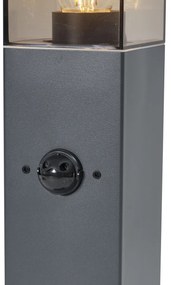 Kültéri lámpa sötétszürke füstüveggel 45cm IP44 aljzattal és mozgásérzékelővel - Malios