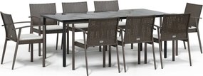 vidaXL 9 részes polyrattan és acél kerti étkezőgarnitúra párnával