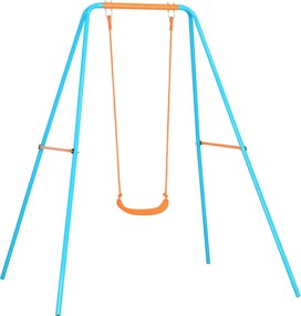 Outsunny Gyerek Hinta 3-8 Év, Acél és PE, Ülés és Rögzítő Cövekek, 163x145x181 cm, Kék és Narancs | Aosom