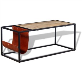 vidaXL dohányzóasztal valódi bőrből készült újságtartóval 110x50x45 cm