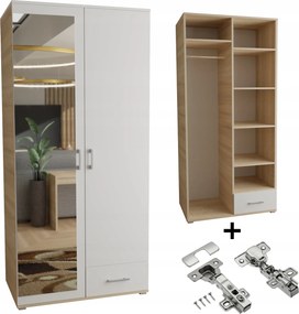 Gardróbszekrény 80CM sonoma fehér tükör csendes házzal