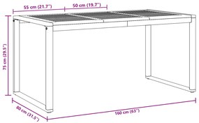 Kültéri Étkezőasztal Szürke 160x80x75 cm Acél és Tömör Akácfa