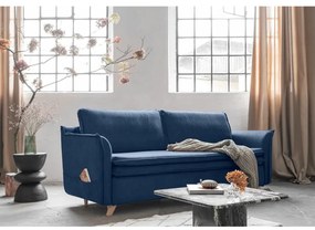 Sötétkék bársony kinyitható kanapé 225 cm Charming Charlie – Miuform