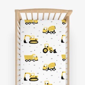 Goldea gyermek gumis pamut lepedő kiságyba - kotrógépek és építkezési eszközök 70 x 140 cm