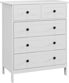 HOMCOM Fehér 5-Fiókos Magas Komód Fogantyúkkal - Modern Stílusú Bútor 74x40x91 cm | Aosom