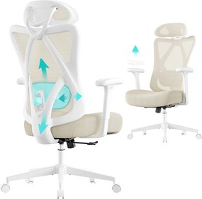 SONGMICS ergonomikus irodai szék, magasságállítható, fehér-bézs