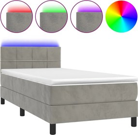 vidaXL világosszürke bársony rugós és LED-es ágy matraccal 90x200 cm