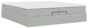 Ottomán ágykeret matracokkal világosszürke 200x200cm bársony