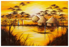 Gario Kézzel festett kép Afrikai falu Méret: 70 x 100 cm