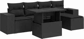 vidaXL 6 részes fekete polyrattan kerti ülőgarnitúra párnákkal