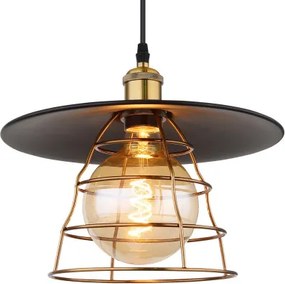 Globo 15086BH1 Függeszték fém fekete matt, fémháló antik sárgaréz, kábel PVC fekete, ø: 300mm, M: 1500mm, 1x E27 60W 230V izzó nélkül