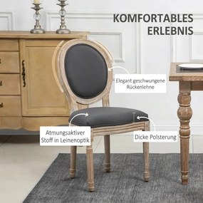HOMCOM Étkezőszékek, 2 darabos szett, konyhai székek háttámlával, vászonhatású étkezőasztalhoz, szürke-natúr