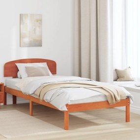 Ágykeret Fejvéggyel Viasz Barna 90x200 cm Tömörfa Fenyő
