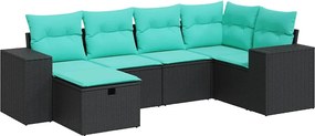 vidaXL 6 részes fekete polyrattan kerti ülőgarnitúra párnákkal