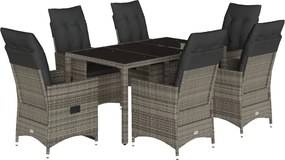 vidaXL 7 részes szürke polyrattan kerti étkezőgarnitúra párnával