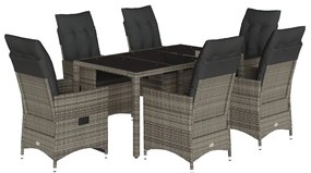 vidaXL 7 részes szürke polyrattan kerti étkezőgarnitúra párnával